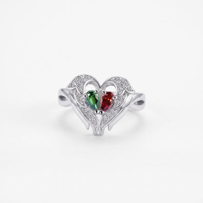 custom angel wings ring with two birthstones