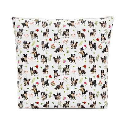 Border Collie Print Cotton Cosmetic Bag/Makeup Travel Pouch
