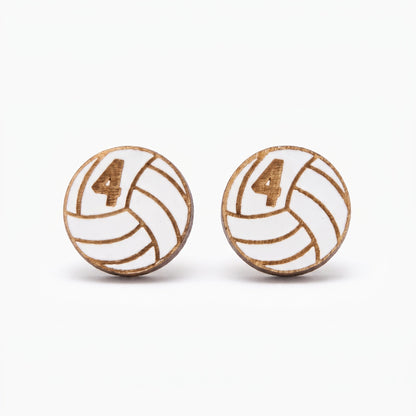 personalized wooden number volleyball stud earrings