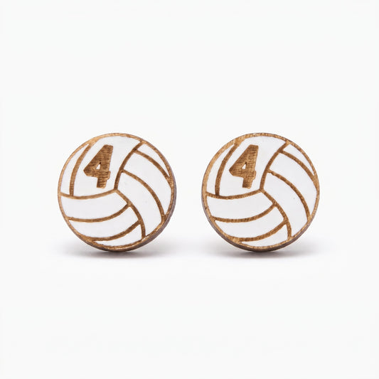personalized wooden number volleyball stud earrings