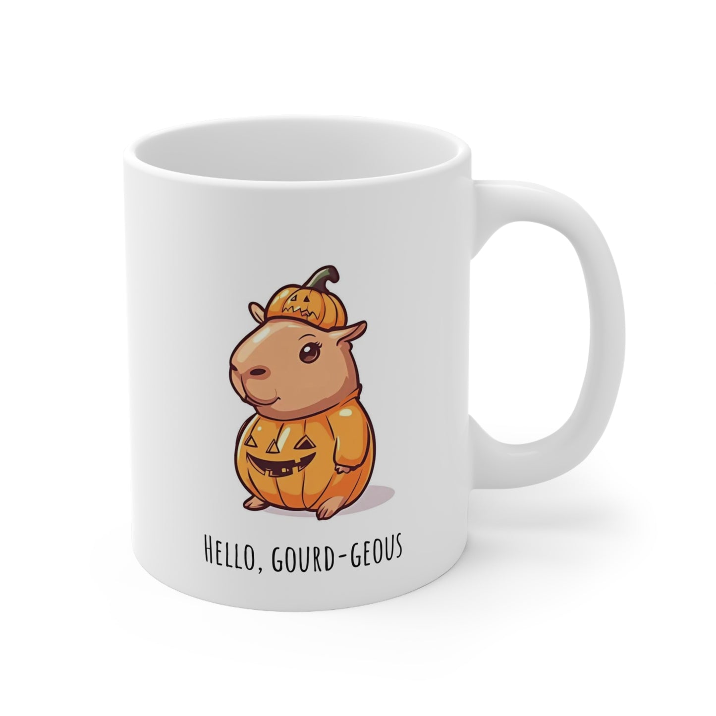 Hello Gourd-geous Pumpkin Capybara Costume Themed 11oz Ceramic Mug