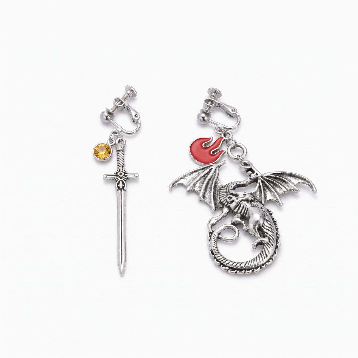 personalized birthstone dragon sword earrings