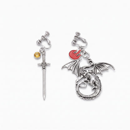 personalized birthstone dragon sword earrings