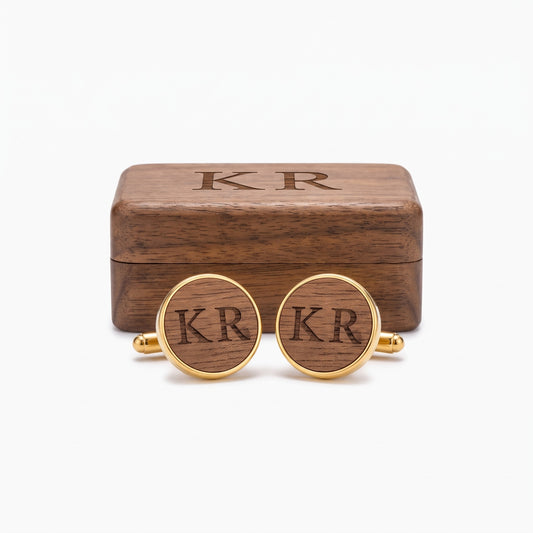 personalized wooden cufflinks with box