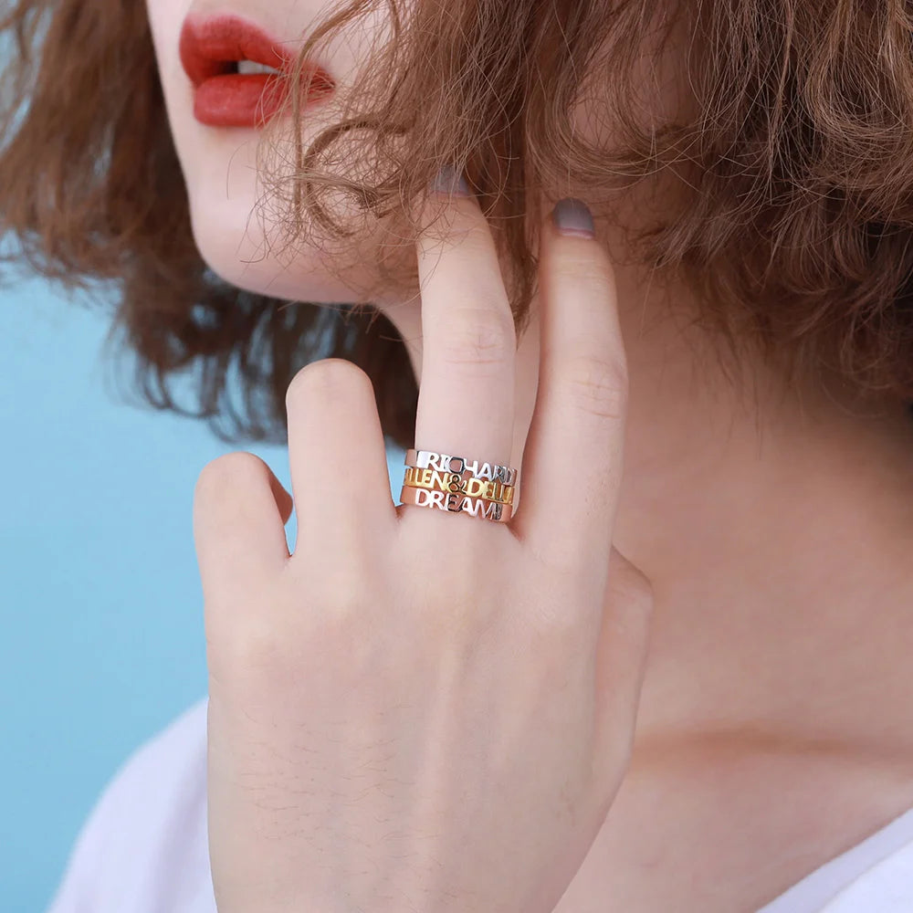 Personalized Name Stackable Rings with Inner Engraving