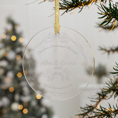 'First Christmas Married' Personalized Clear Acrylic Holiday Tree Ornaments