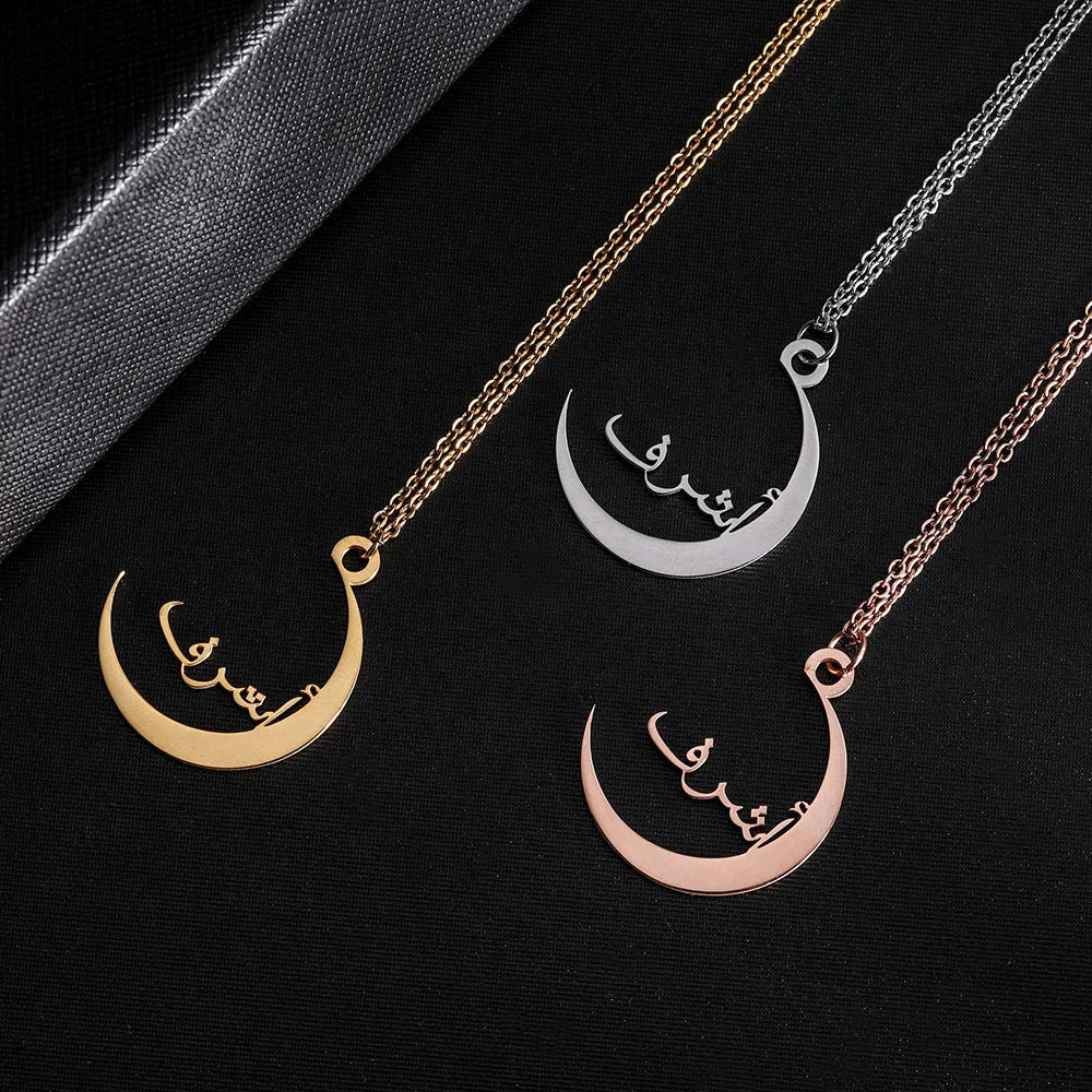 Arabic Name Crescent Moon Necklace