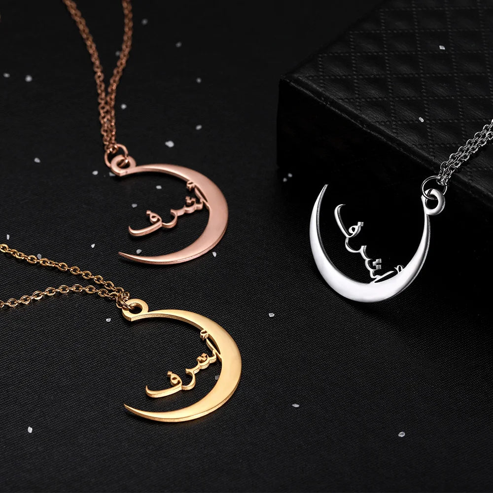 Arabic Name Crescent Moon Necklace