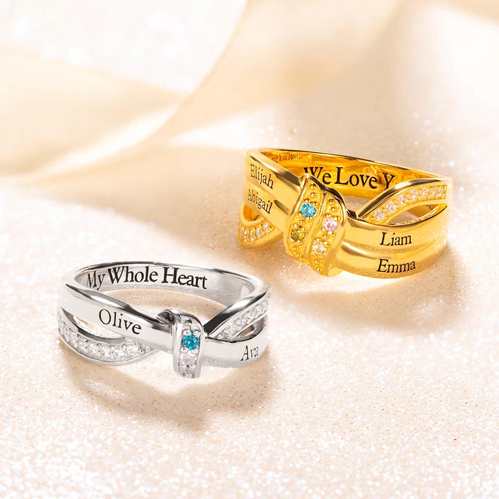 Personalized Family Name Ring with Birthstones