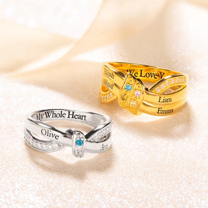 Personalized Family Name Ring with Birthstones