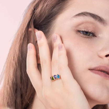 Personalized Dropshaped Family Birthstones Ring