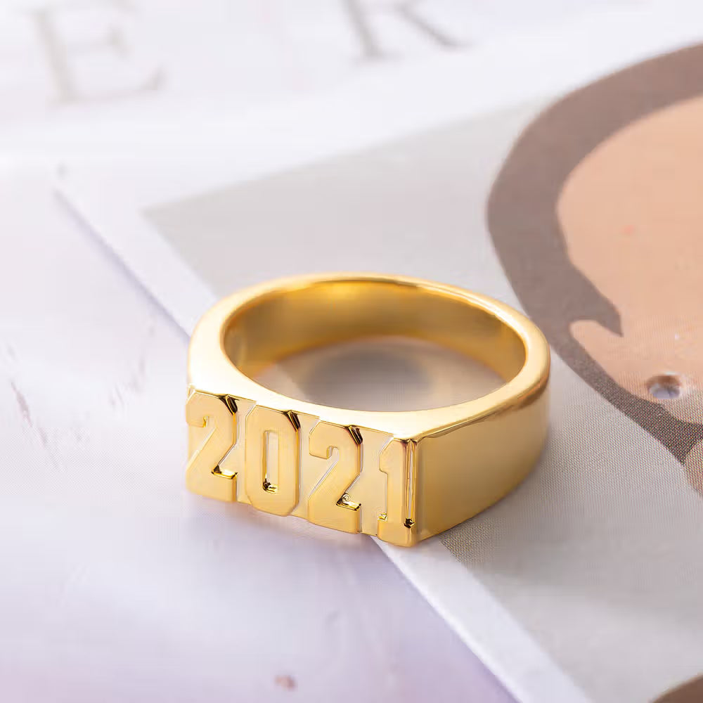 Custom Signet Ring with Name, Angel Number or Year