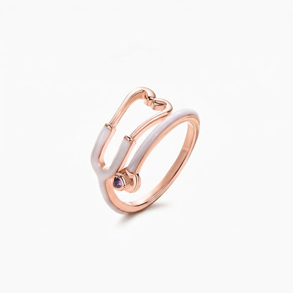 personalized stethoscope enamel ring with birthstone