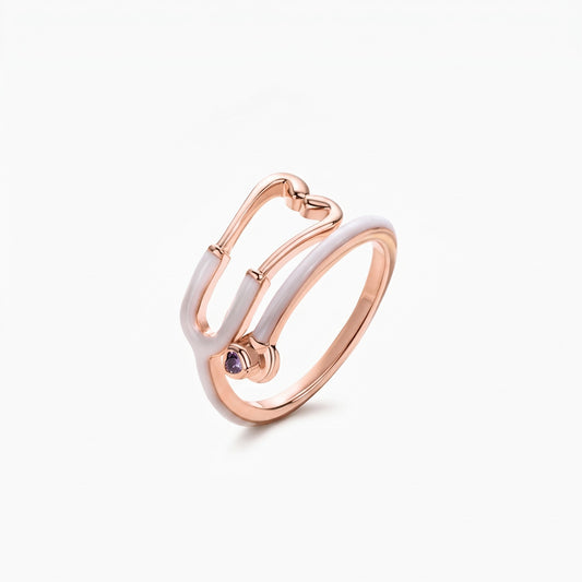 personalized stethoscope enamel ring with birthstone