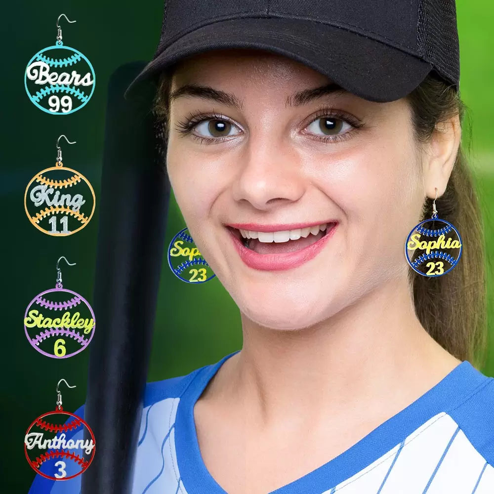 Custom Name Baseball Earrings with Number