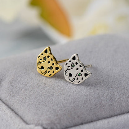 Leopard Face Stud Earrings in Sterling Silver, photo 4