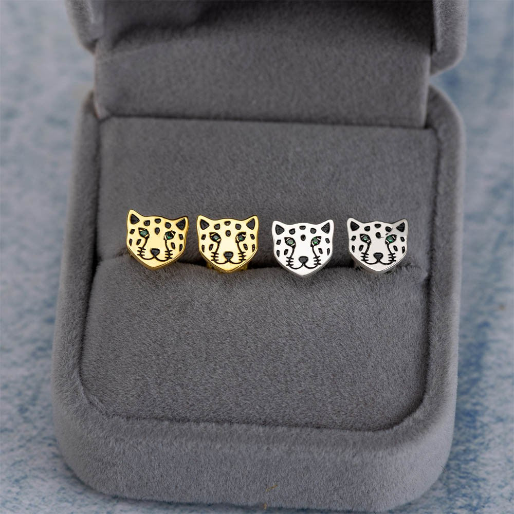 Leopard Face Stud Earrings in Sterling Silver, photo 5