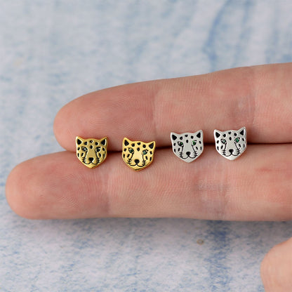 Leopard Face Stud Earrings in Sterling Silver, photo 6