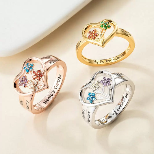 Personalized Birthstone Flower Ring