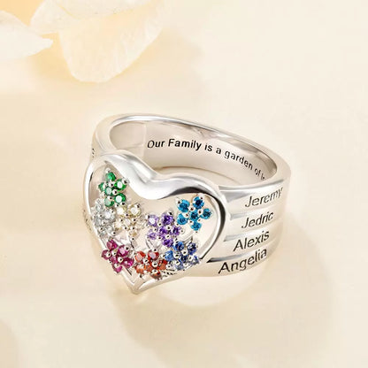 Personalized Birthstone Flower Ring
