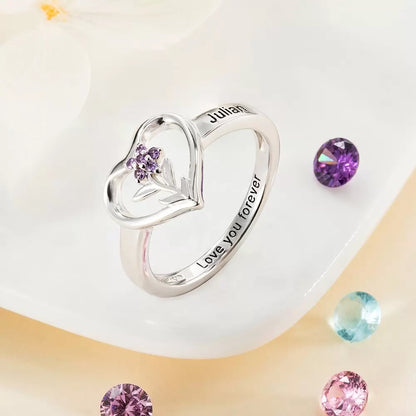 Personalized Birthstone Flower Ring