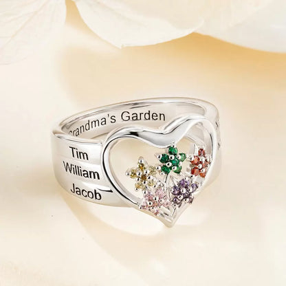 Personalized Birthstone Flower Ring