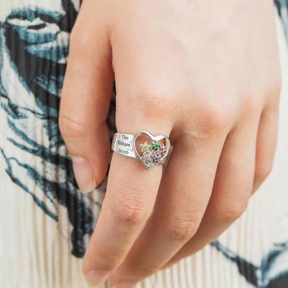 Personalized Birthstone Flower Ring