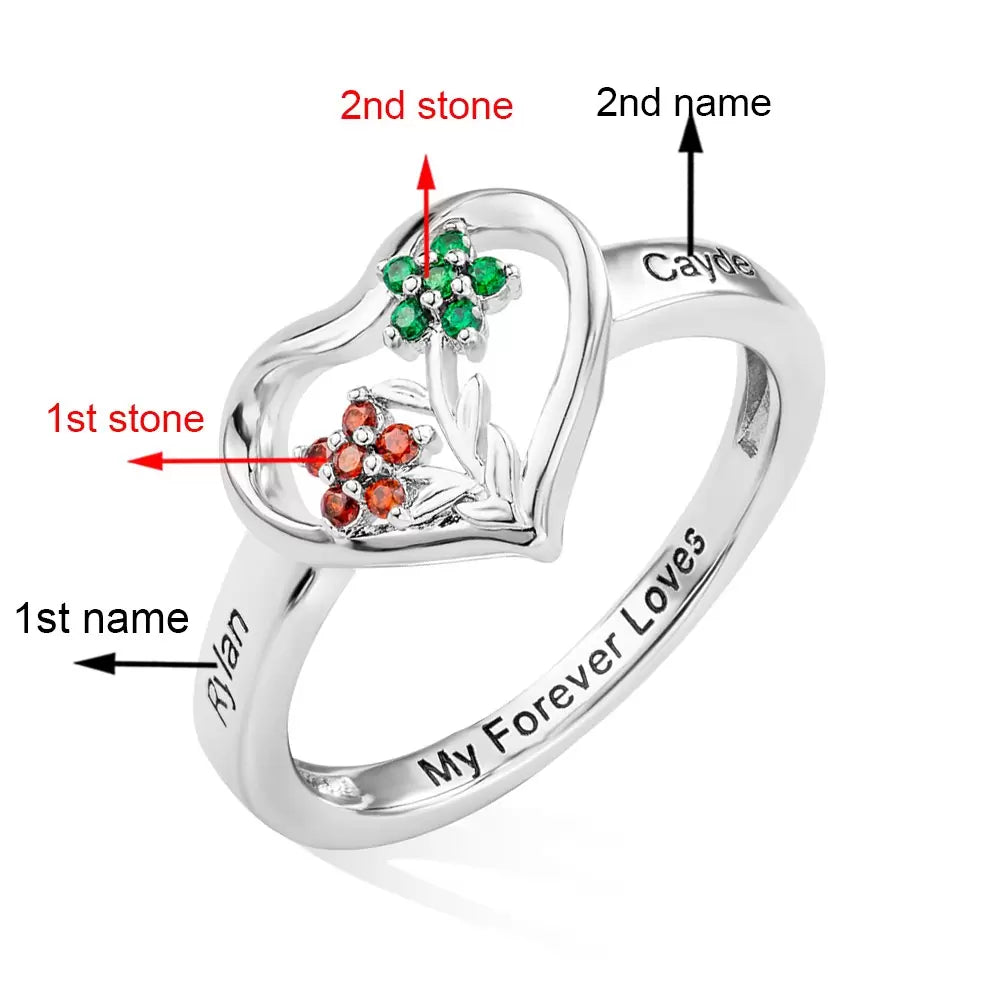 Personalized Birthstone Flower Ring