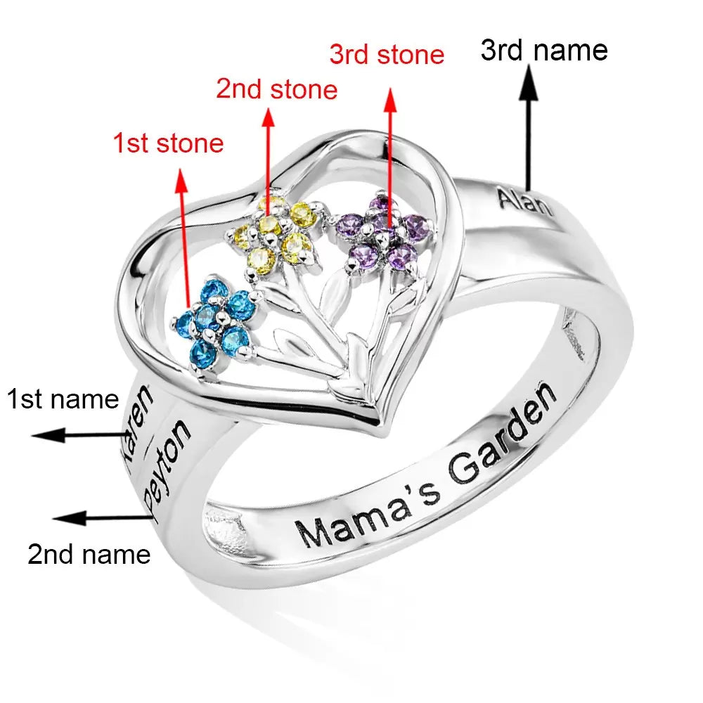 Personalized Birthstone Flower Ring