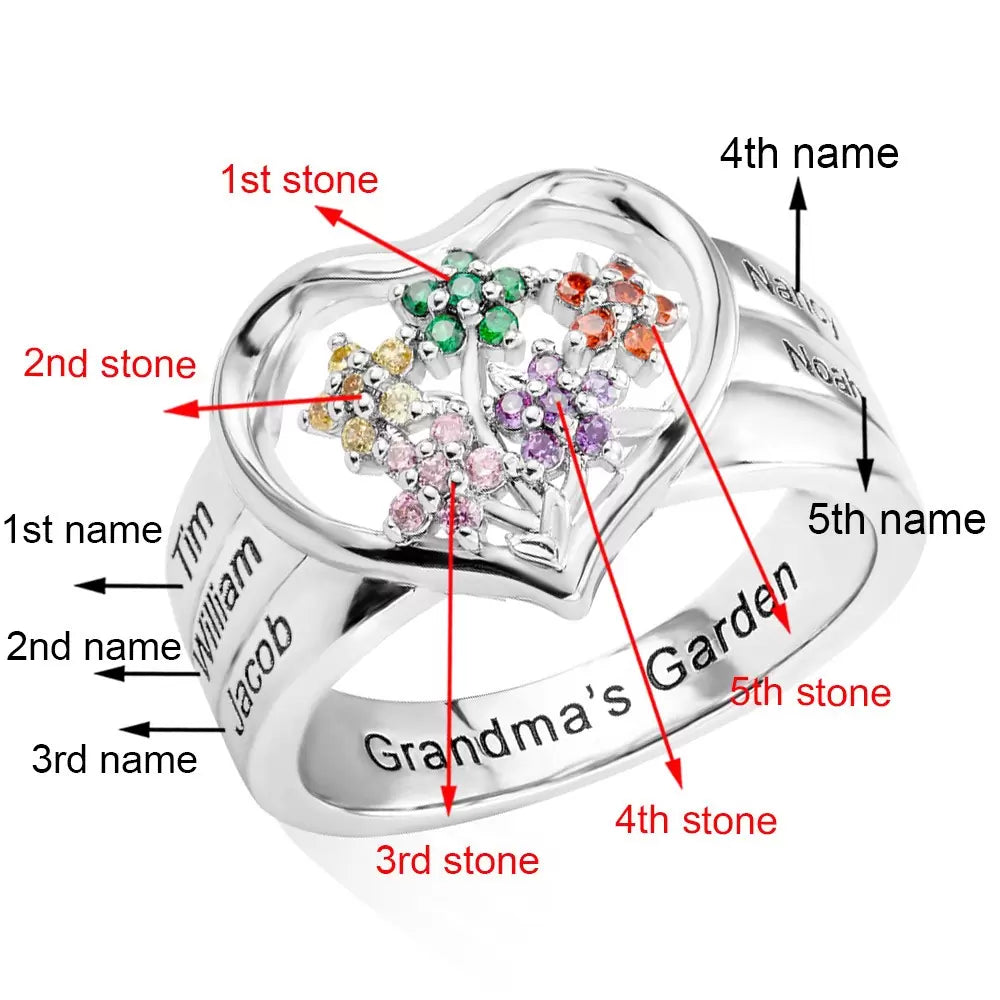 Personalized Birthstone Flower Ring