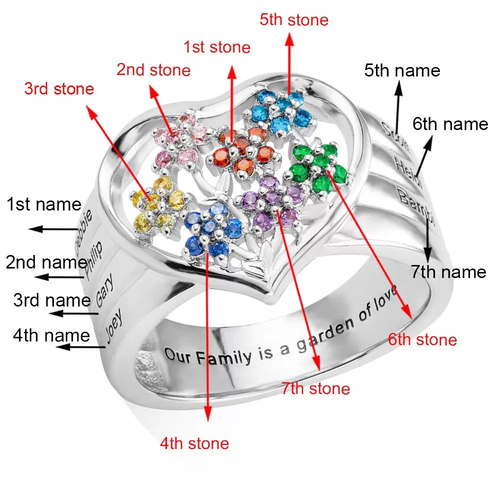 Personalized Birthstone Flower Ring