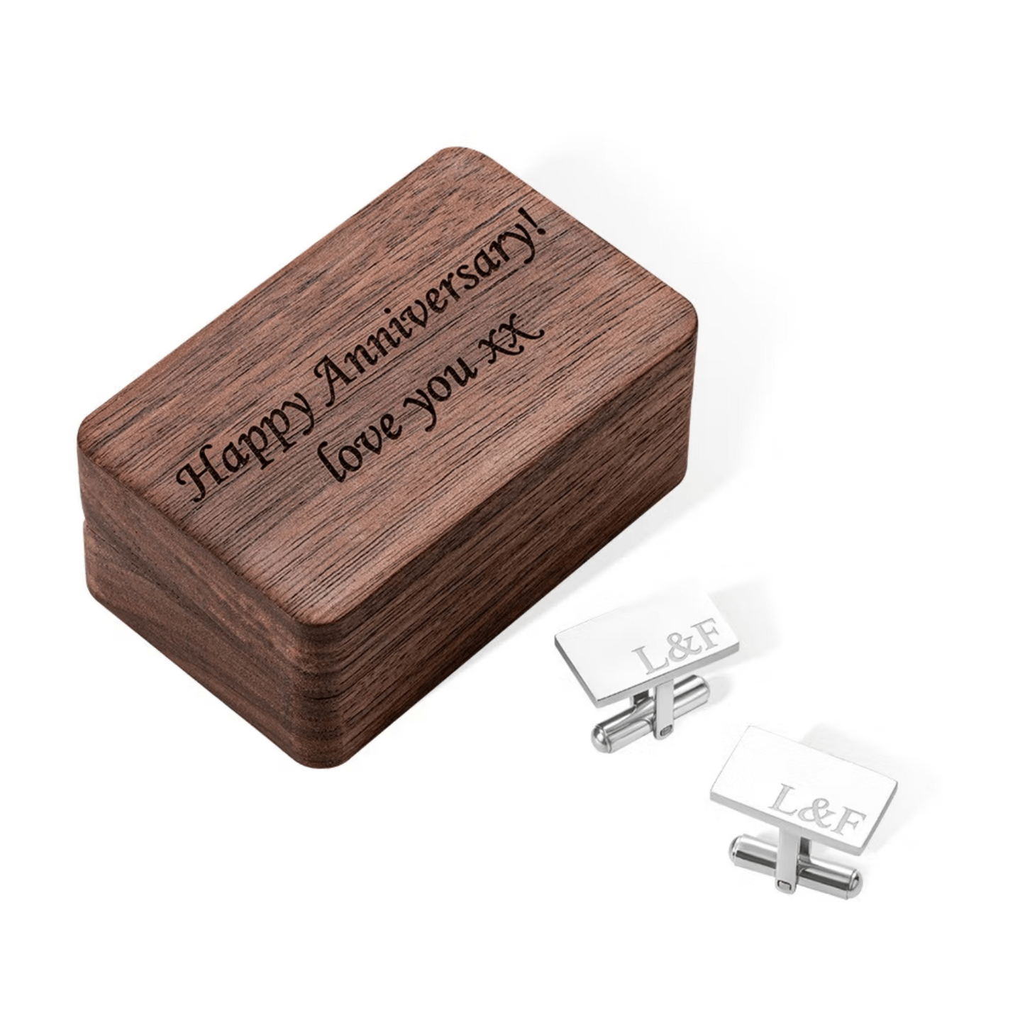 Personalized Rectangle Cufflinks with Wooden Box