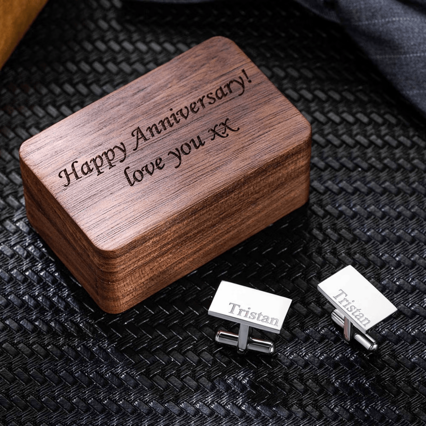 Personalized Rectangle Cufflinks with Wooden Box