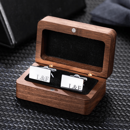 Personalized Rectangle Cufflinks with Wooden Box