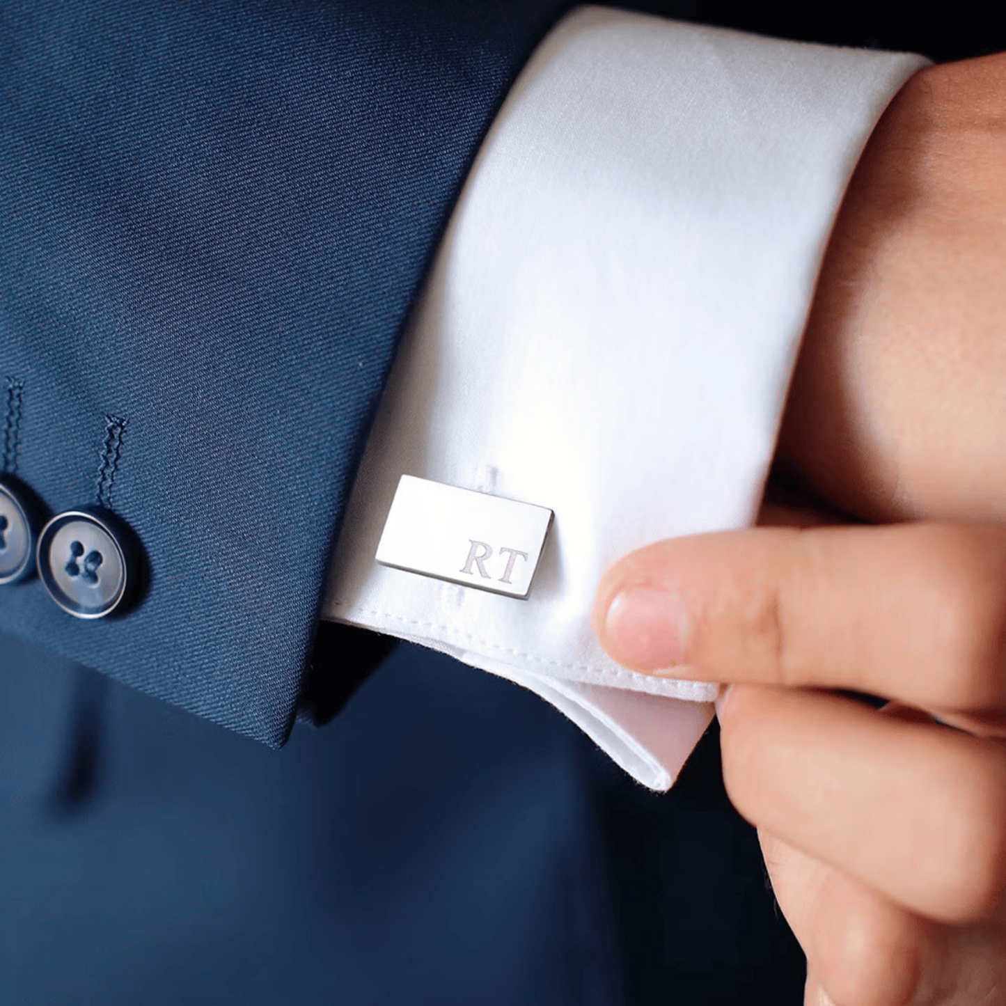 Personalized Rectangle Cufflinks with Wooden Box