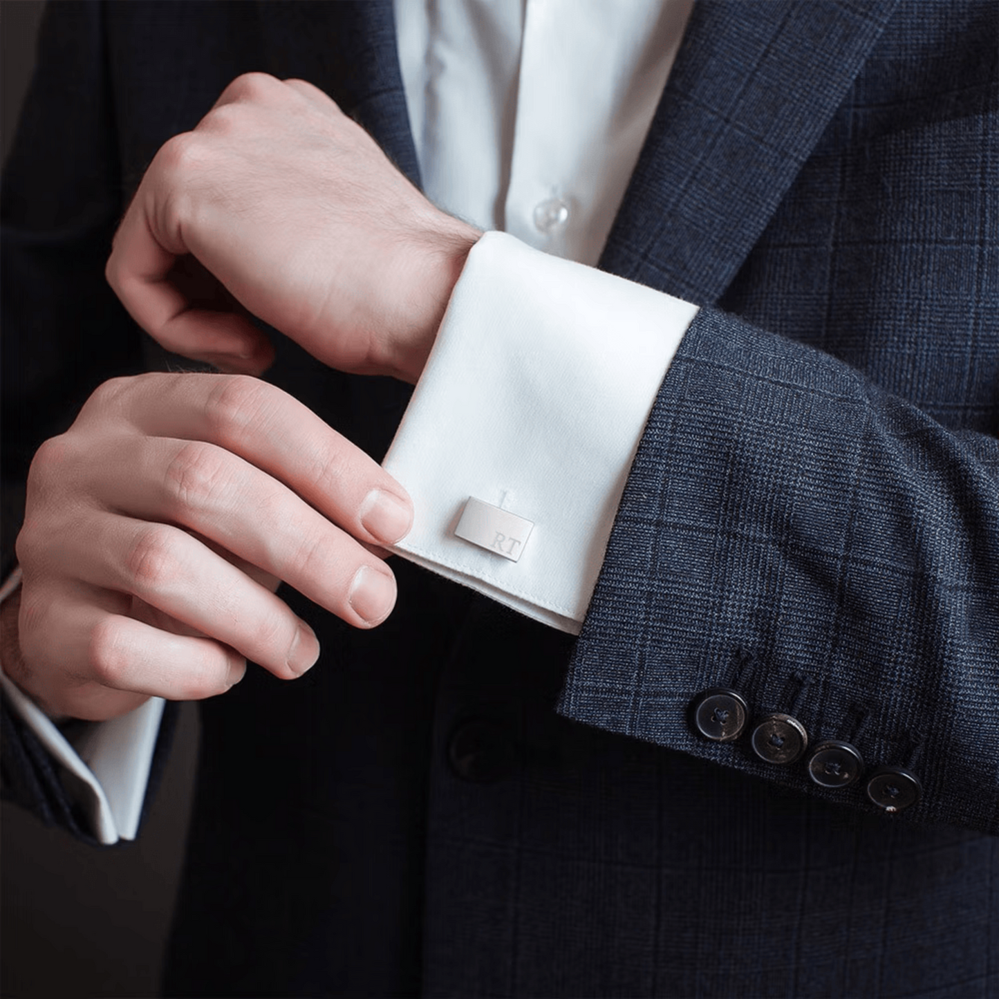 Personalized Rectangle Cufflinks with Wooden Box