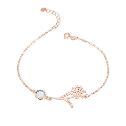 Personalized Birth Flower Anklet with Birthstone