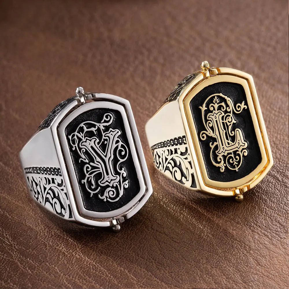 Custom Double Monnogramed Initial Flip Ring