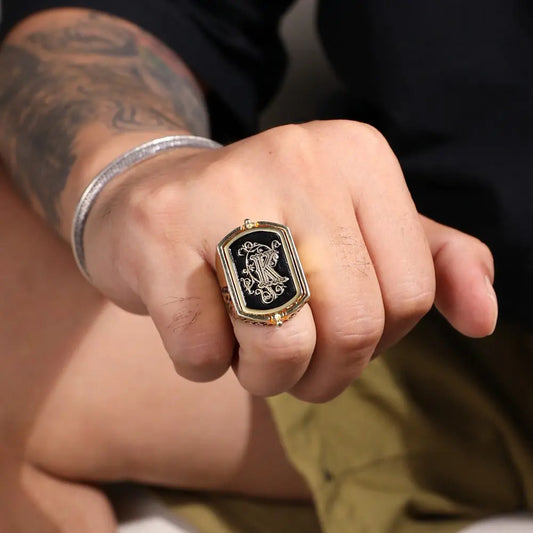Custom Double Monnogramed Initial Flip Ring