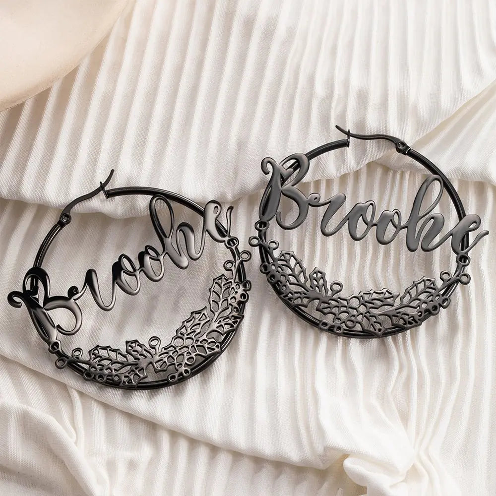 Custom Birthflower Hoop Earrings with Name