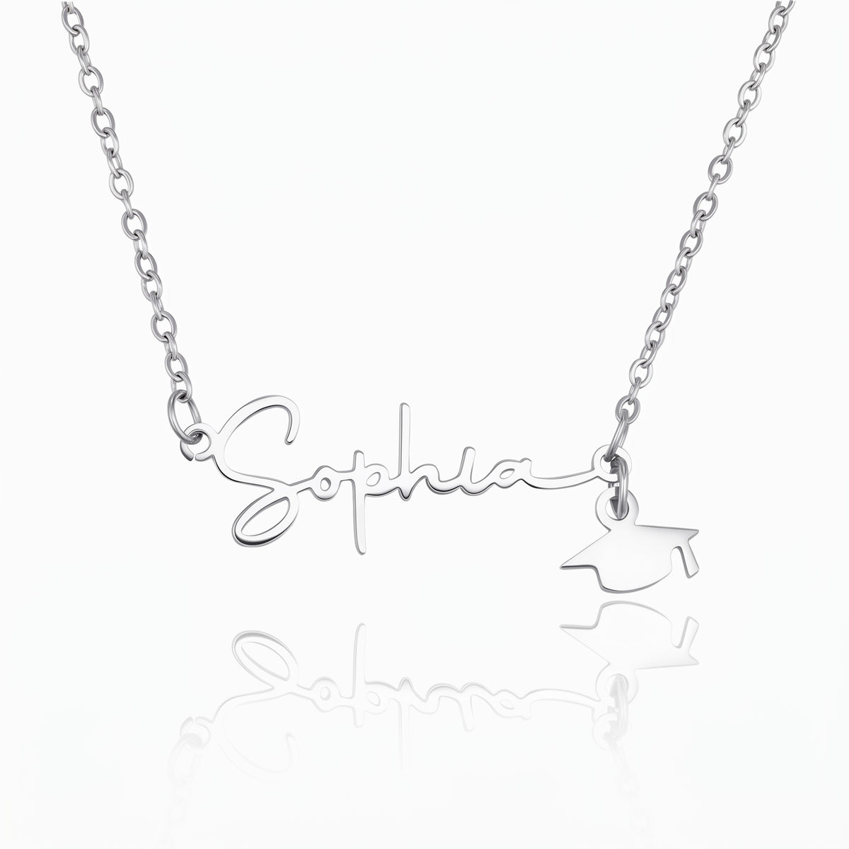 dainty graduation cap necklace with name