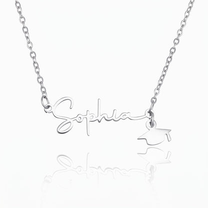 dainty graduation cap necklace with name