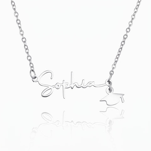 Dainty Graduation Cap Necklace with Name