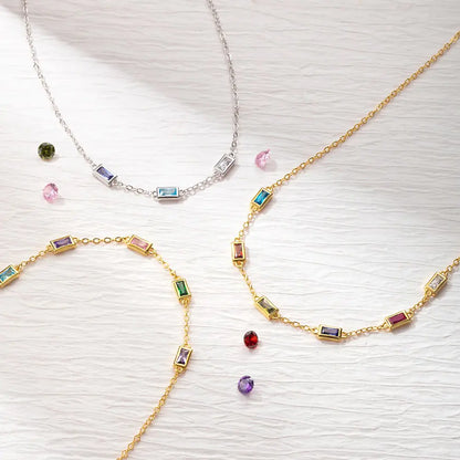 Personalized Square Birthstones Necklace