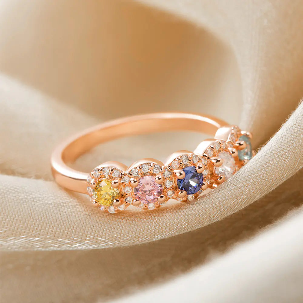 Custom Family Birthstone Ring with Zircons