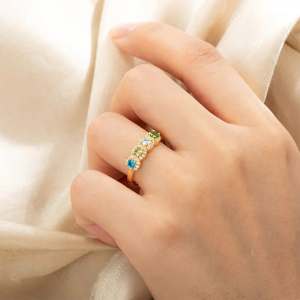 Custom Family Birthstone Ring with Zircons