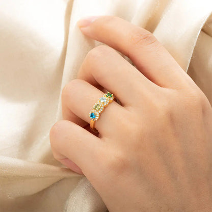 Custom Family Birthstone Ring with Zircons
