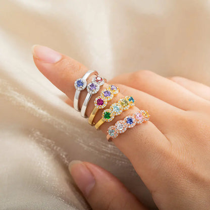 Custom Family Birthstone Ring with Zircons