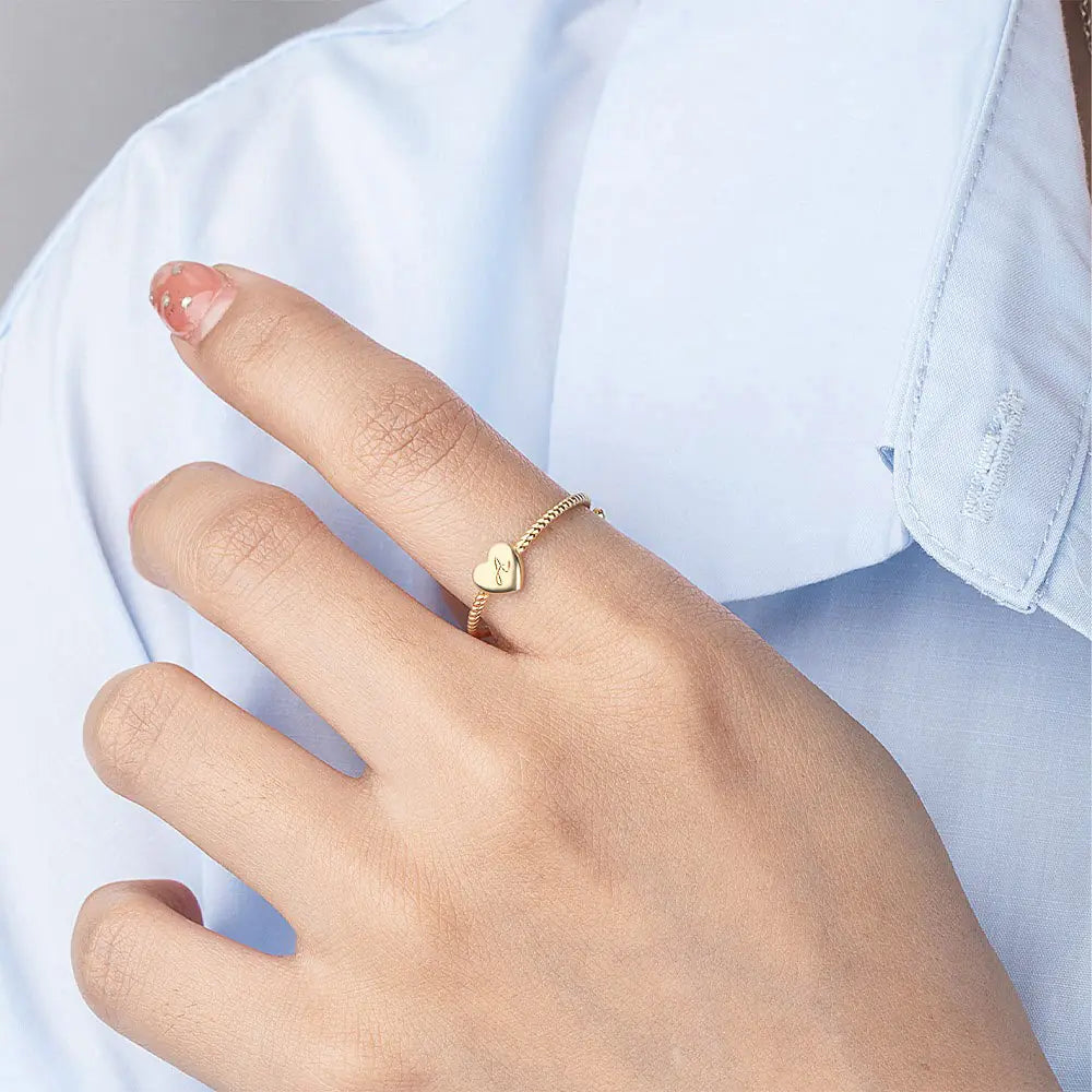 Custom Initial Heart Twist Ring