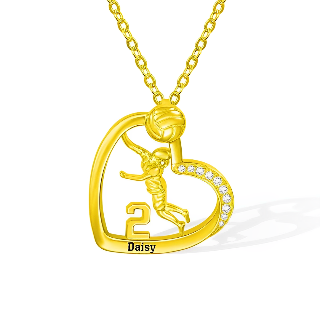 Personalized Volleyball Heart Necklace, with Number + Name